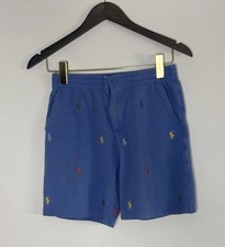 Polo Ralph Lauren Shorts Kids 10/12 Blue All Over Embroidered Pony Mesh Cotton