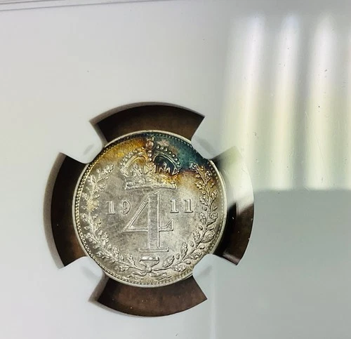 1911 Great Britain Maundy 4 Pence Silver Coin - NGC UNC DETAILS.