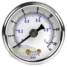 18 Npt Air Pressure Gauge 0-15 Psi Back Mount 1.5 Face Diameter 18 Npt Air Pressure Gauge 0-15 Psi Back Mount 1.5 Face Diameter