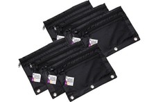 Pencil Pouch, 2 Pockets with Mesh Front, 7.63 x 10 inches, Black, Set of 6 7...