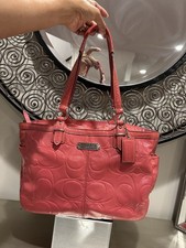Coach Designer Gallery Embossed Pink Patent Leather Tote Handbag