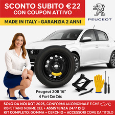 Peugeot 208 Ruotino/Notrad 16" 4-Loch Schwarz Stahl 1 Satz mit Wagenheber