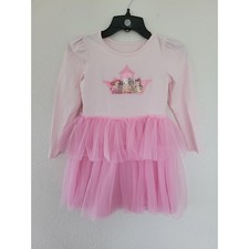 Disney Princess Girls Pink Tulle Tutu Dress Long Sleeve Crown Graphic 5-6 7