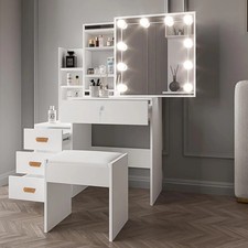 Dressing Table With Drawers Mirror Stool Set Makeup Desk Vanity Table Bedroom