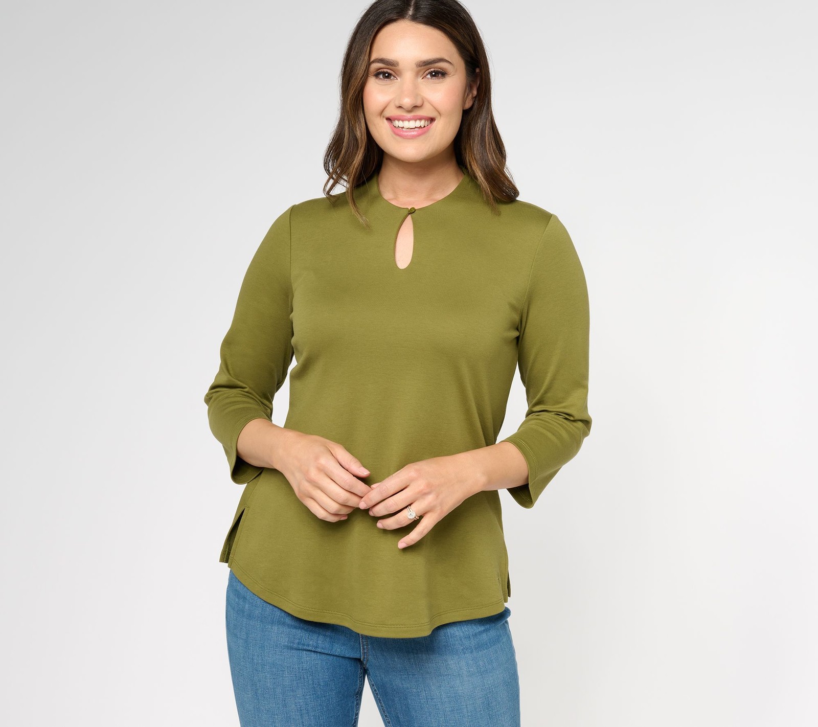 Maya J Women's Top Sz 2XS (XXS) Essentials Pima Cotton Keyhole Mint Glass