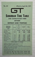 Grand Trunk Timetable Suburban April 25, 1971