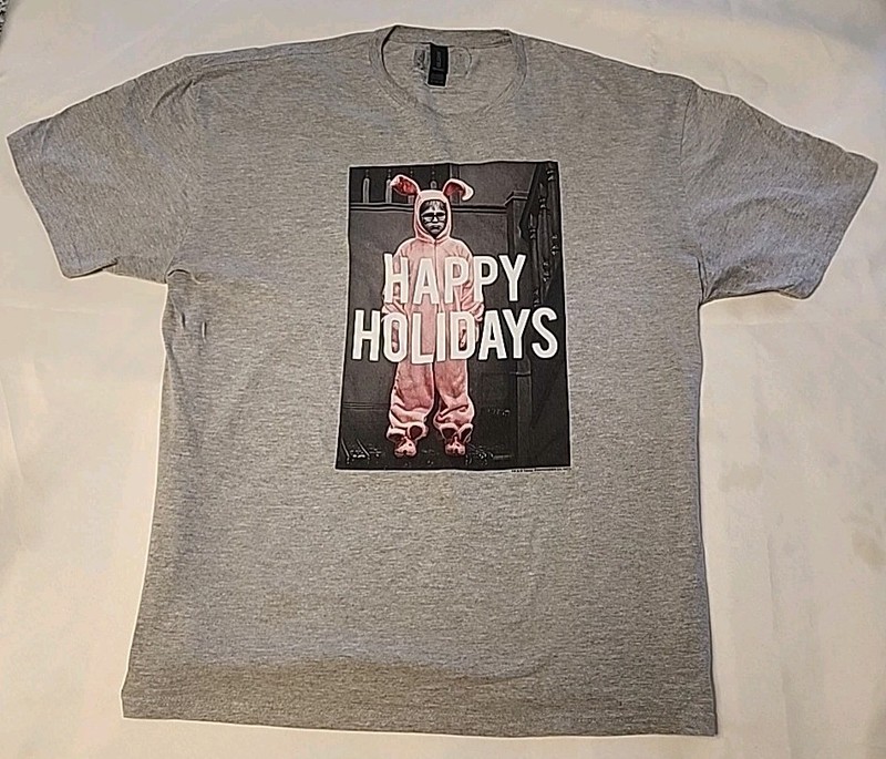 A Christmas Story T-Shirt Happy Holidays Bunny Suit Gray Adult Mens Size XL 