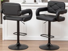2 BLACK BAR STOOLS LARGE PLUSH SEAT GAS LIFT  SWIVEL SEAT KITCHEN BREAKFAST BAR