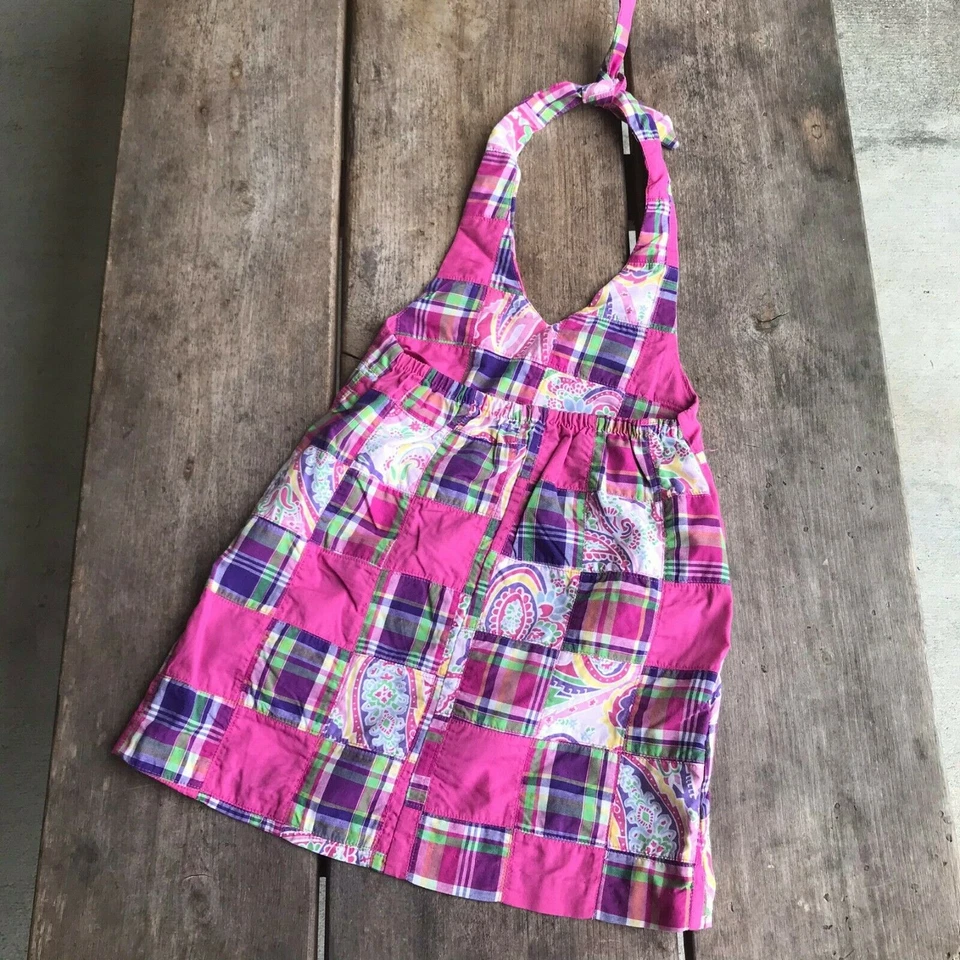 Kelly's Kids Halter Top Size 5 6 Pink Patchwork Madras Plaid Purple Dress - Image 4 of 4