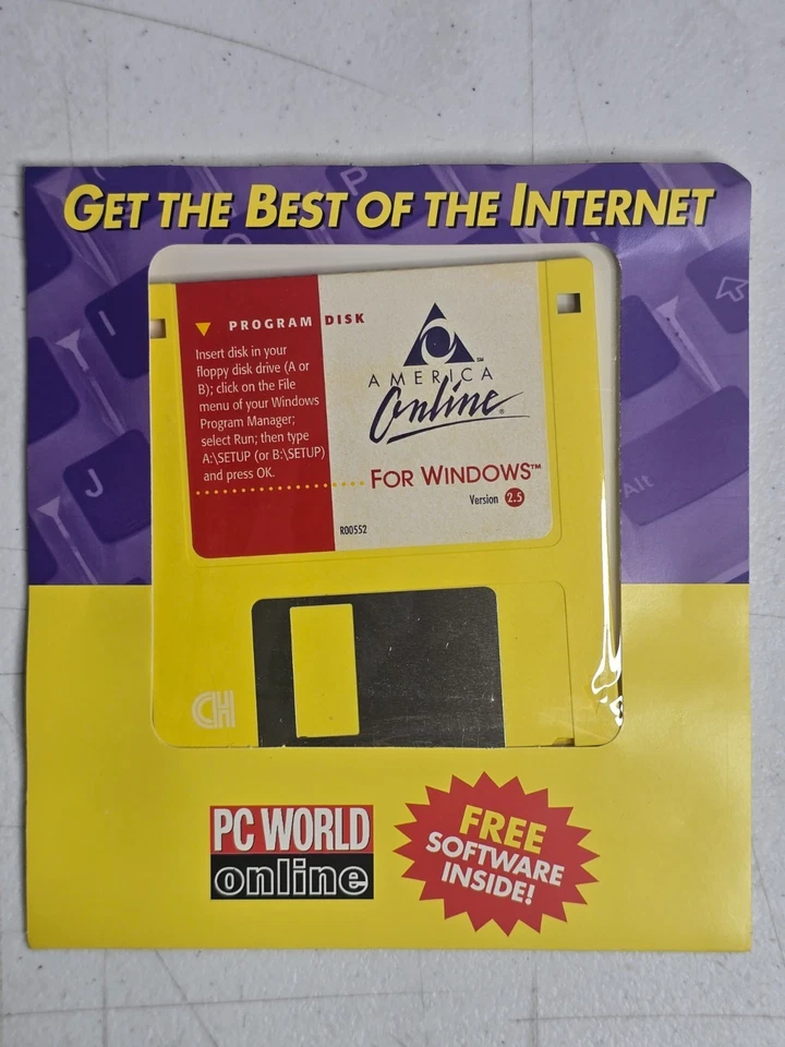 AOL 1996 America Online Version 2.5 Floppy Disk PC World Online Vtg Yellow Disk - Image 2 of 4