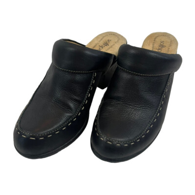 Softspots Black Wedge Slip On Clog Clogs /Mules Shoes Stitch