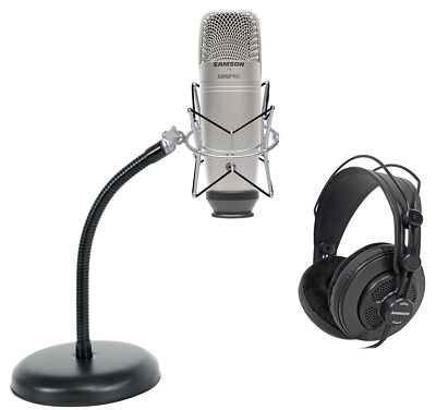 Samson C01U Pro Recording Podcast Microphone+Shock Mount+Mic Stand+Headphones