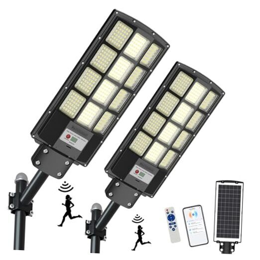 Solar Flood Light 1500W Waterproof Street Light with APP 200000LM 1500W-2PACK