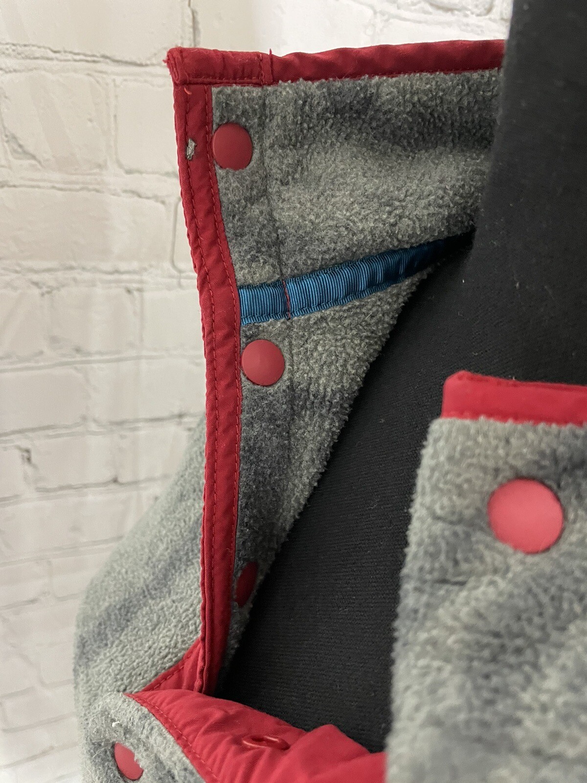 Mens Vintage 90s Patagonia Snap-T Synchilla Sz M Grey Red Pullover Fleece Jacket image 10
