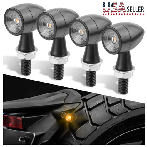 4Pcs Motorcycle LED Bullet Mini Turn Signal Light Blinker For Bobber Cafe Racer - Picture 1 of 15