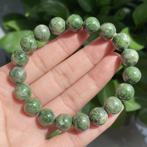 Pulsera de cuentas de piedras preciosas de cristal de cuarzo con diopsido verde natural de 10,5 mm C1192 - Imagen 2 de 9