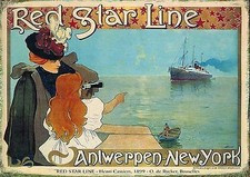 Red Star Line Plakat Jugendstil Faksimile auf B&uuml;ttenpapier 11 Antwerpen New York