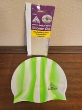 Water Gear 39600 Silicone Bathing Cap, Lime White Stripes