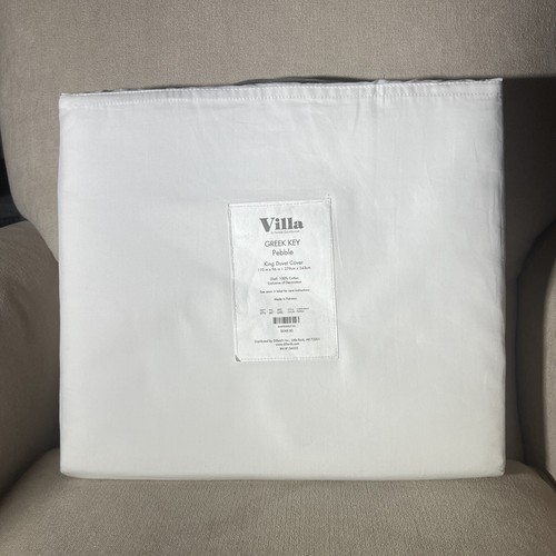 NWT Villa Noble Excellence Greek Key King Duvet Cover Classic Gray White Cotton - Picture 4 of 7