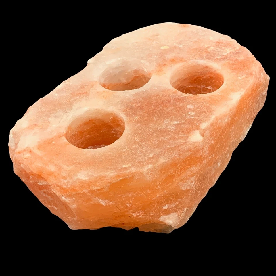 Candelabro triple de sal del Himalaya candelabro votivo 3”T 9”W Foto 3 de 4