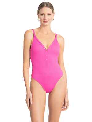 Robin Piccone Amy Pink Snap One-Piece Swimsuit L41812 Womens Size 2