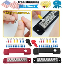 Black & Red 12 Terminal Busbar Bus Bar Power Distribution Block 180A 12V DC Pair