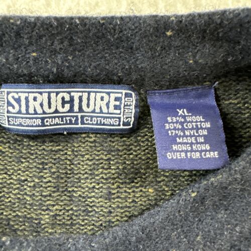 Vtg Structure Aran Wool Nylon Cotton sweater Men Sz XL Navy Y2K Fisherman Rag 25 - Picture 3 of 15