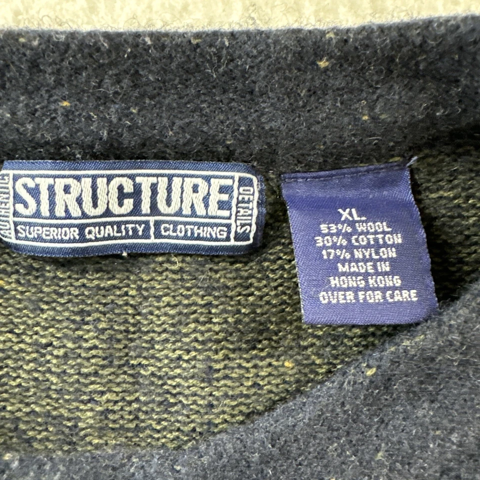 Vtg Structure Aran Wool Nylon Cotton sweater Men Sz XL Navy Y2K Fisherman Rag 25 - Image 3 of 4