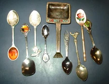 LOT x 9 Mixed Souvenir Spoons Vintage Mixed Metals as shown Collectable