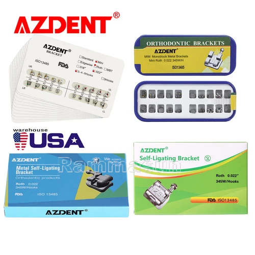 Dental Ortho Brackets Metal Ceramic Mini Roth/MBT.018/.022 3/3-4-5Hook AZDENT