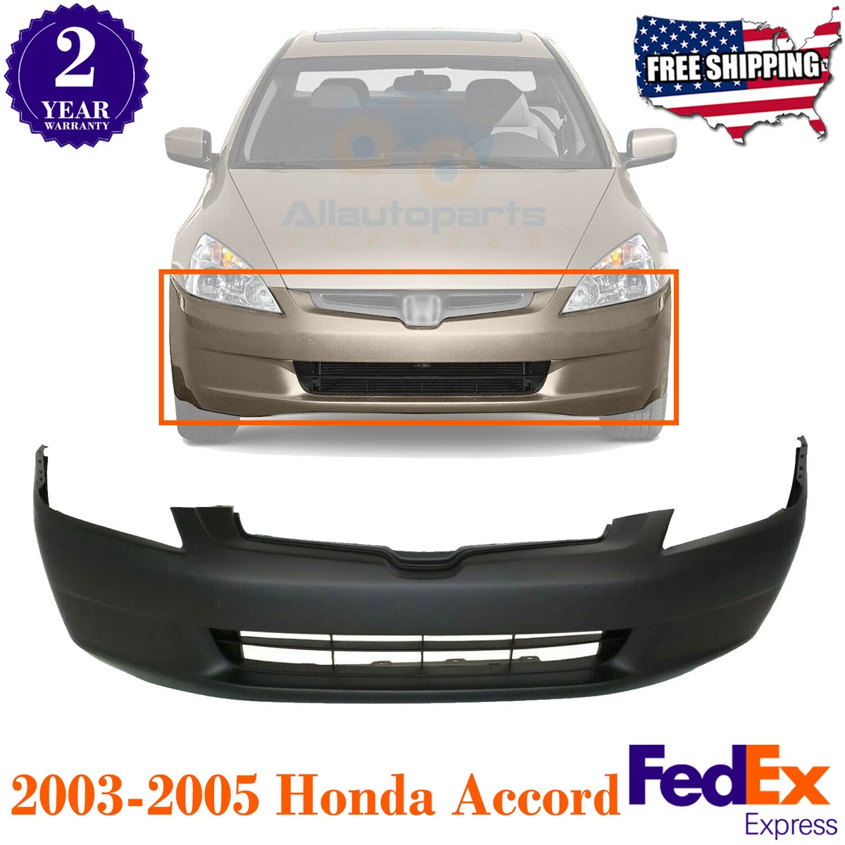 Front Bumper Cover Primed For 2003 2005 Honda Accord Sedan eBay