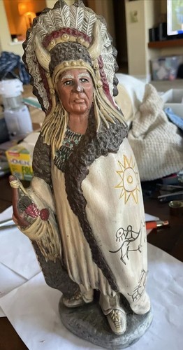 Native American Indian Chief w/Headdress /Sculpture, 13  1/2” Tall.