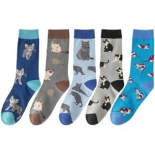 5 Pairs Cute Animal Crew Socks Fun Casual Cotton Calf Socks for One Size Cat