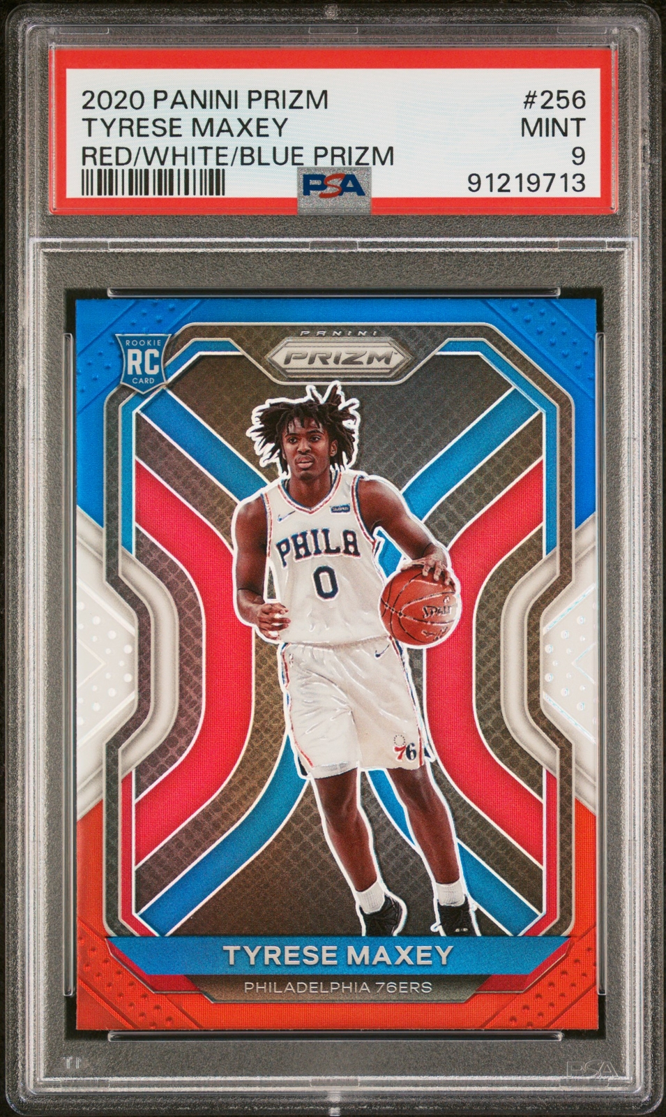2020 Panini Prizm Tyrese Maxey Red White Blue Prizm #256 PSA 9