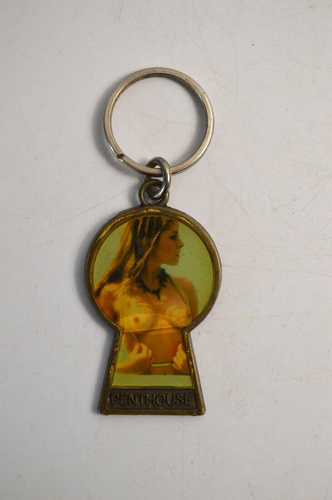 Vintage Metal Keychain Penthouse Pet Nude Woman Hippie Braids Pinup