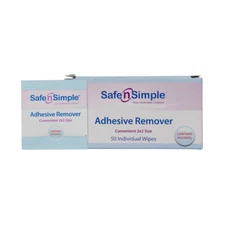 Safe N' Simple Adhesive Remover Wipe, Alcohol, Box of 50