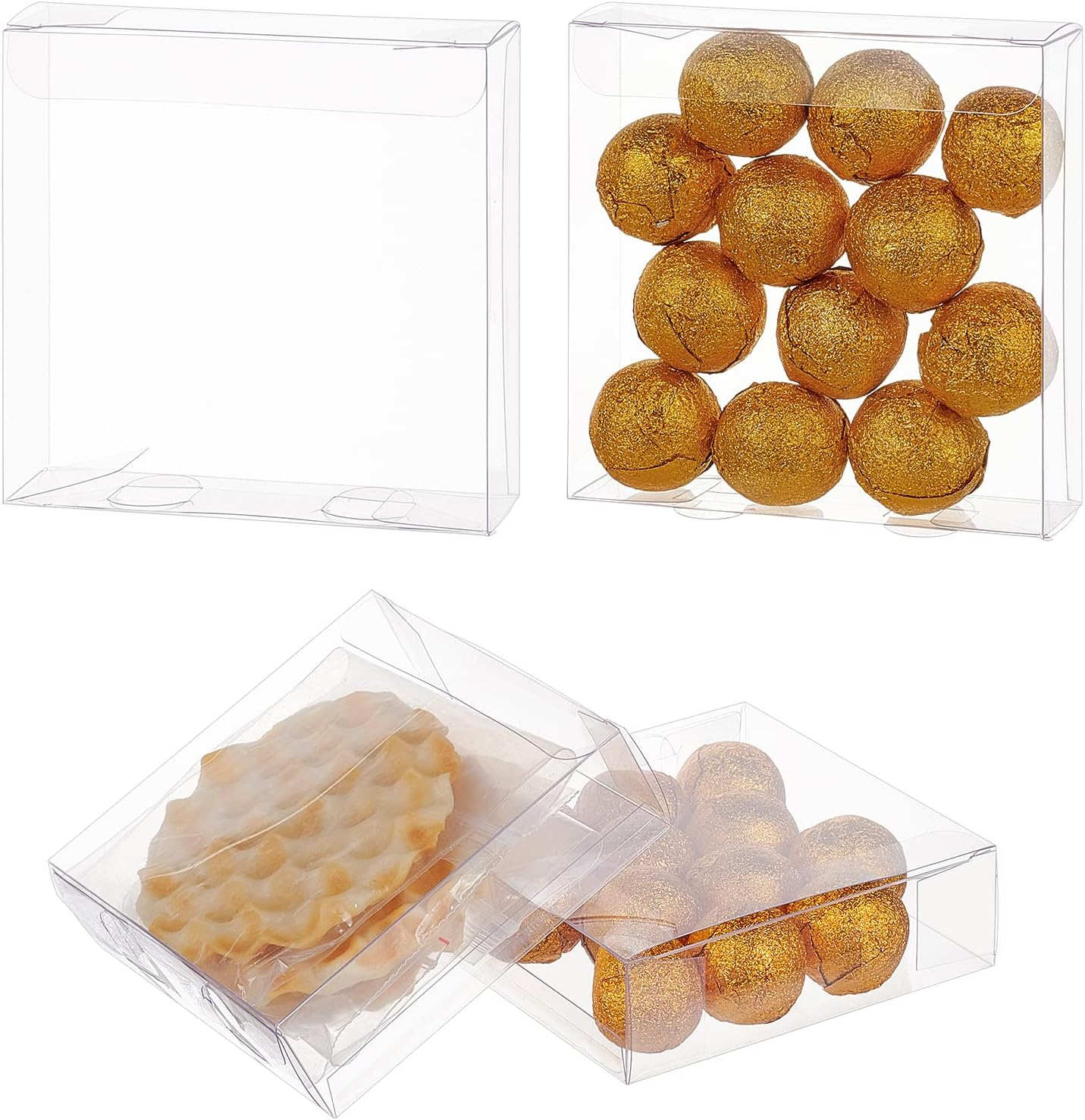 30PCS Clear Gift Boxes, 4X4X1.2Inch Rectangle PVC Clear Wedding Favour Boxes for