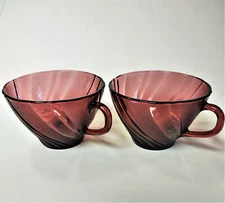 Two (2) Duralex Glass Cups Purple Amethyst Swirl France EUC