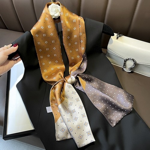100% Mulberry Silk Long Scarf Women Men Brown Polka Dots Neckerchief 150*15cm - Picture 1 of 5