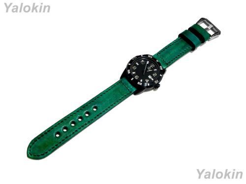 Green Brushed 18mm-25mm Double Stitched Leather Band Strap for Watches - Picture 7 of 9