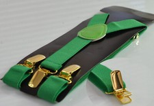 Ever Green Elastic Suspenders Braces Gold Golden Metal Clips Men Youth Boys Kids