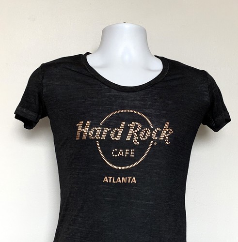 Camiseta Hard Rock Café Atlanta para mujer XS Cobre Bling Logo Negro Algodón Poli Mezcla - Imagen 2 de 3