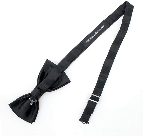Solid Black Bow Tie + Pocket Square - Pre-Tied Clip On Bow Tie -Tuxedo Bow Tie - Picture 5 of 6