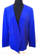 Kasper Women's Purple Blue Collarless Open Front Blue Blazer Jacket Size 12