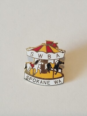 Womens Bowling Association Pin Pinback Spokane SWBA Washington Carousel Horse B5