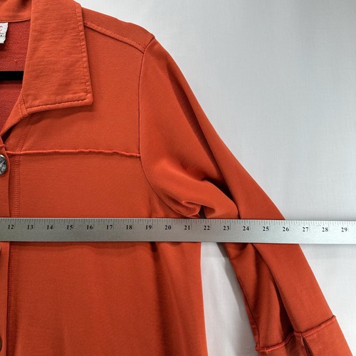 CMC Color Me Cotton Jacket Womens L Terry Lagenlook Button Up 3/4 Sleeve Orange - Picture 12 of 13