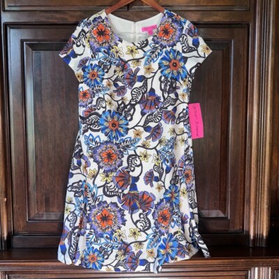 NWT! Women's Betsey Johnson Dress, Size 6, White Blue Floral
