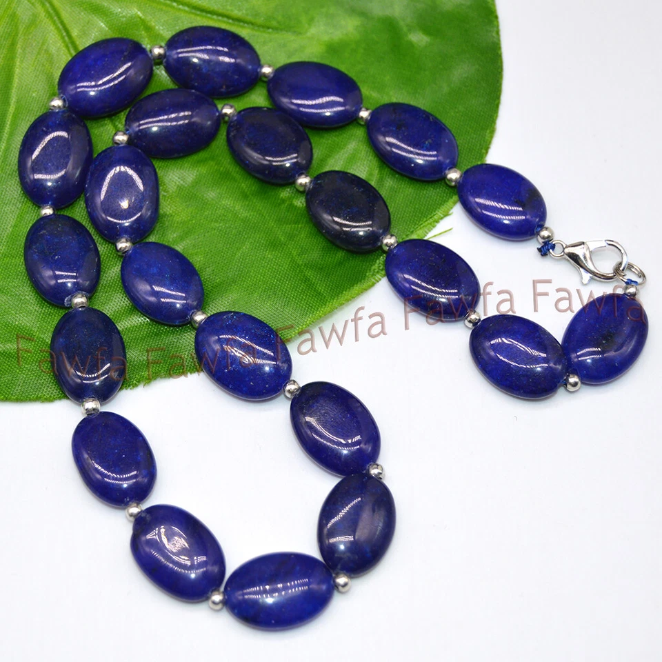 Pulsera collar cuentas espaciadoras de plata con piedras preciosas ovaladas de jade azul oscuro de 13x18 mm  Foto 4 de 4