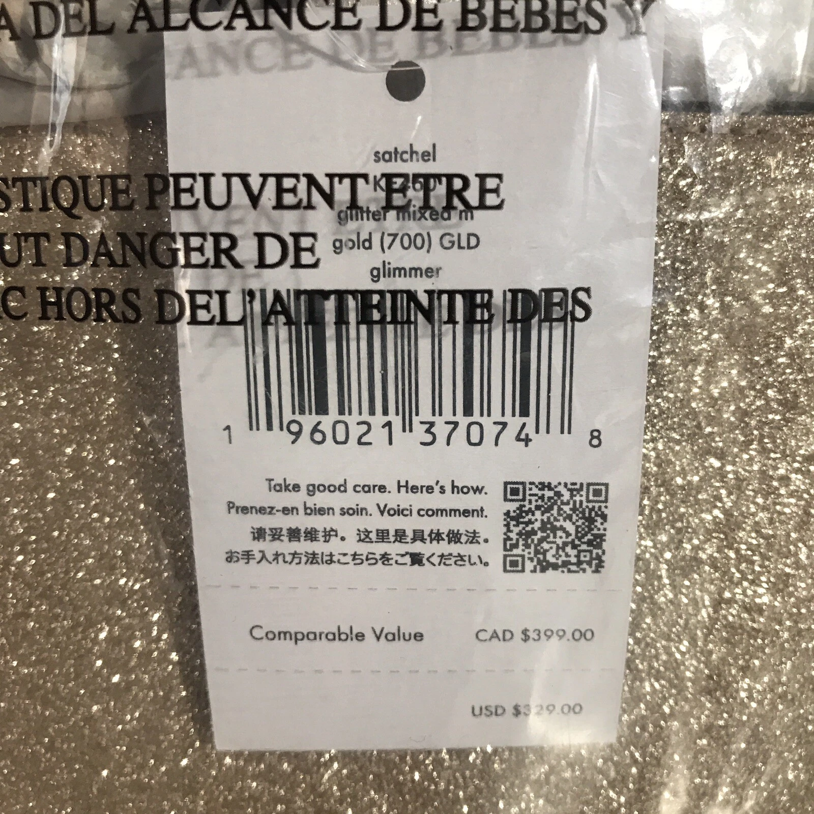 Borsa a mano Kate Spade nuova con etichetta Glimmer oro glitter pelle