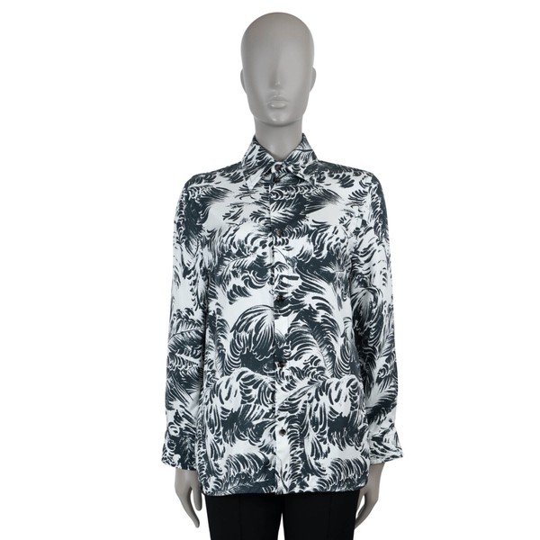 71843 auth BOTTEGA VENETA Chalk Inkwell Silk 2023 PRINTED Shirt 36 XXS